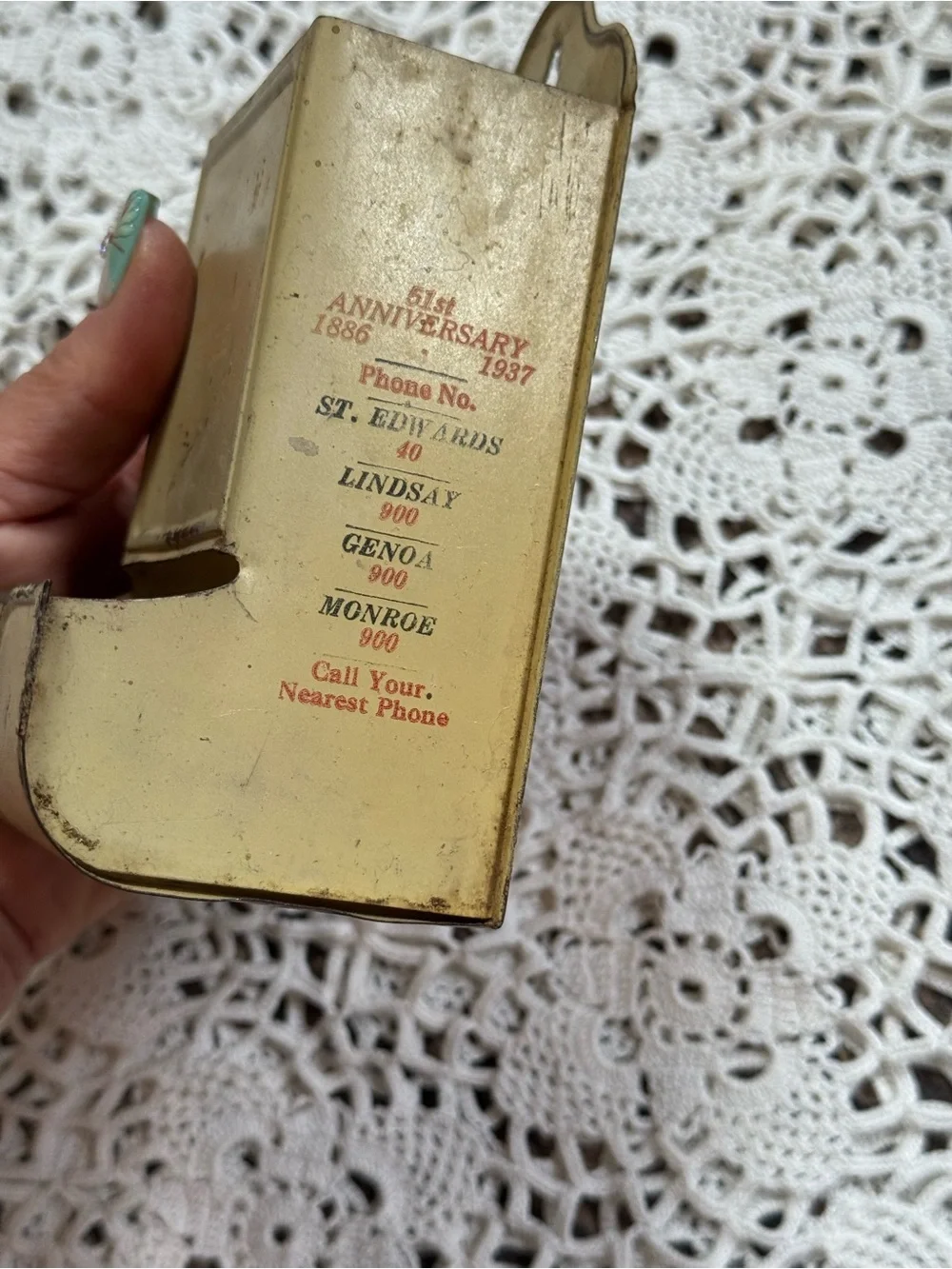 Vintage 1937 Advertising Metal Match Holder Wall Mount Primitive Decor